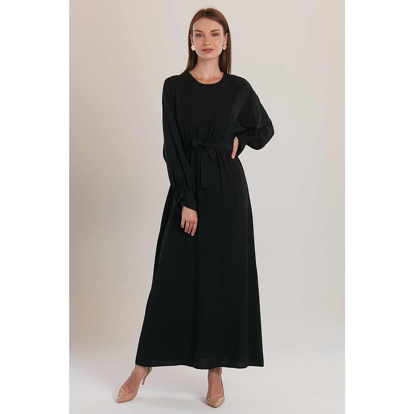 Black Elastic Loose Long Dress | Montivo Pakistan
