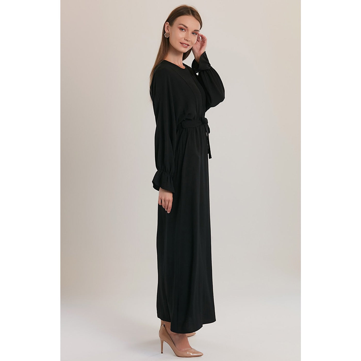 Black Elastic Loose Long Dress | Montivo Pakistan