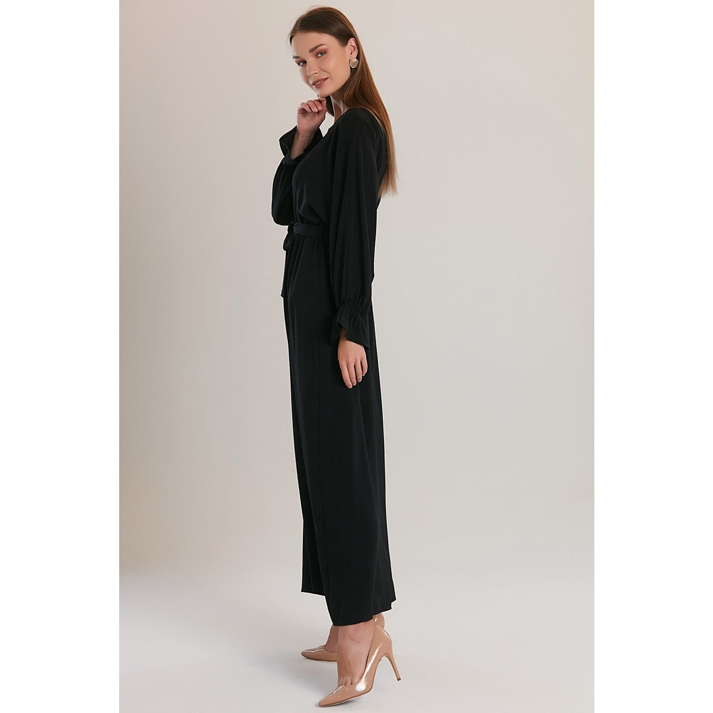 Black Elastic Loose Long Dress | Montivo Pakistan