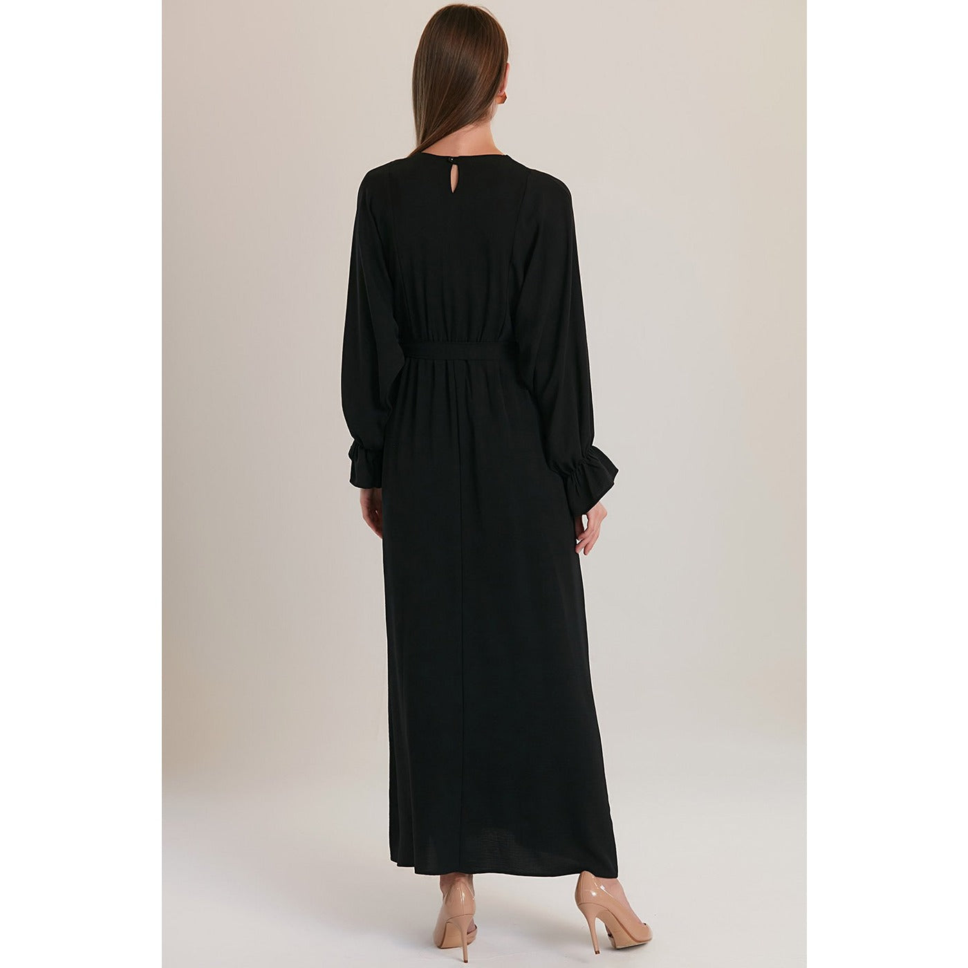 Black Elastic Loose Long Dress | Montivo Pakistan