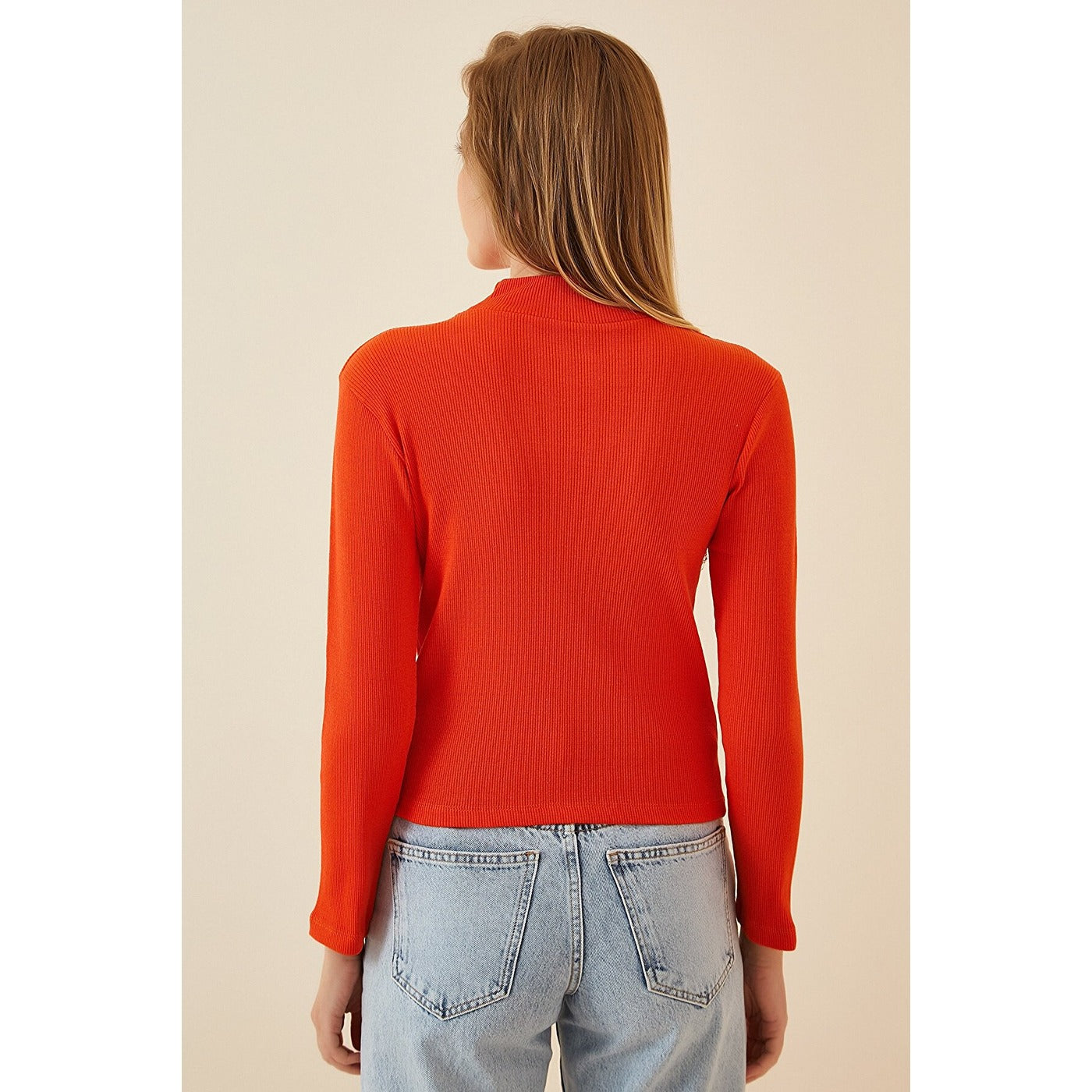 Orange Cut Out Detailed Ribbed Knitted Blouse | Montivo Pakistan