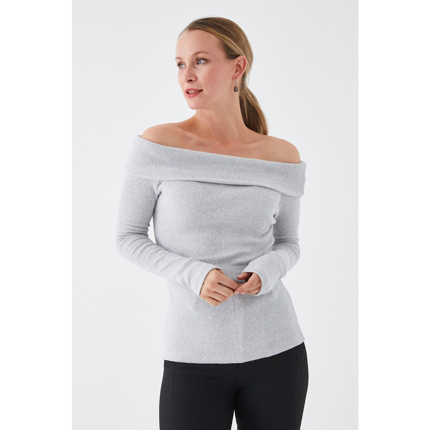 Grey Plunging Collar Corduroy Blouse | Montivo Pakistan