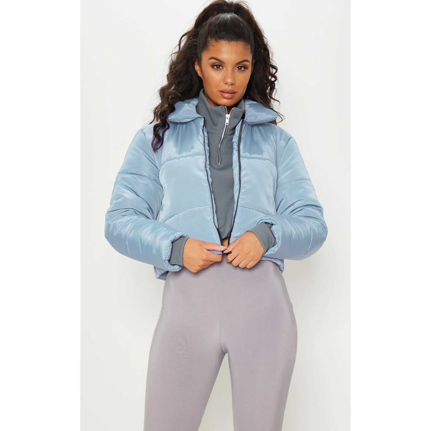 Blue Cropped Puffer Jacket | Montivo Pakistan