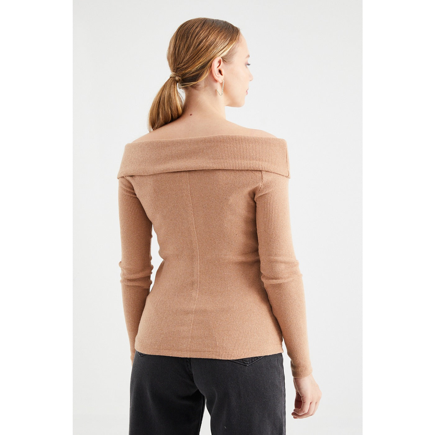 Beige Plunging Collar Corduroy Blouse | Montivo Pakistan