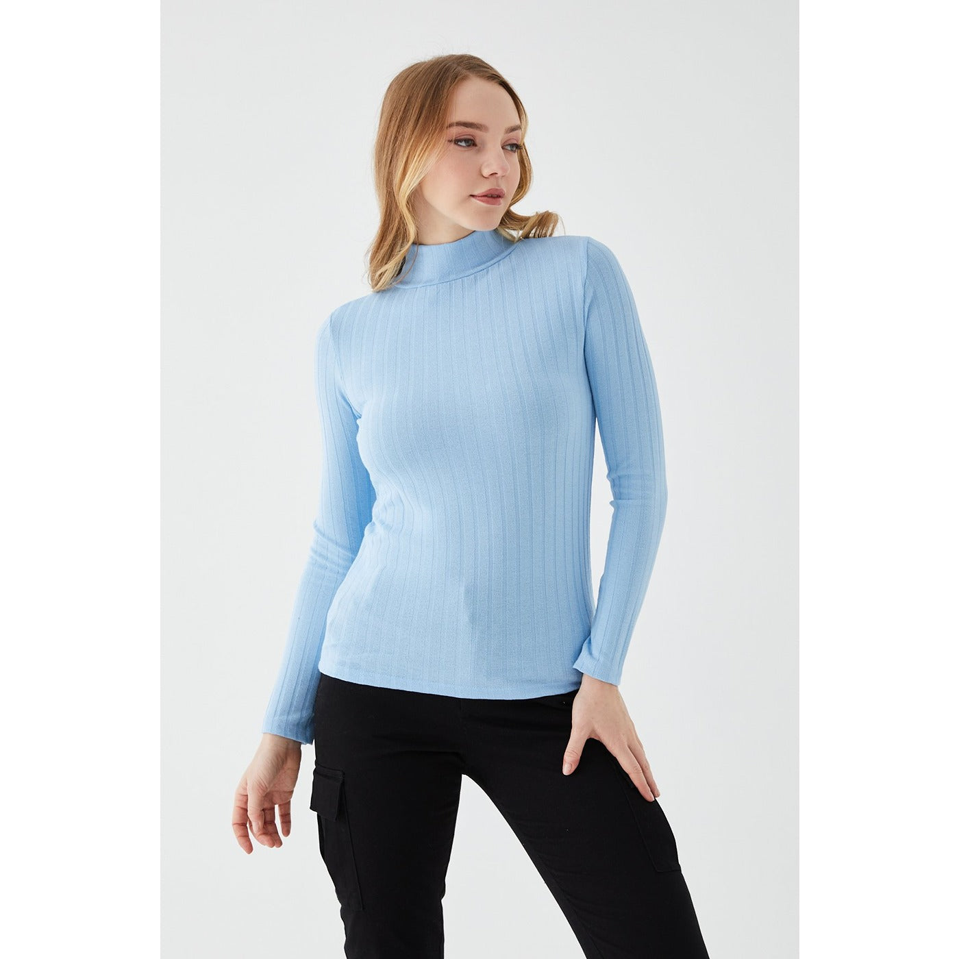 Light Blue Turtleneck Blouse | Montivo Pakistan