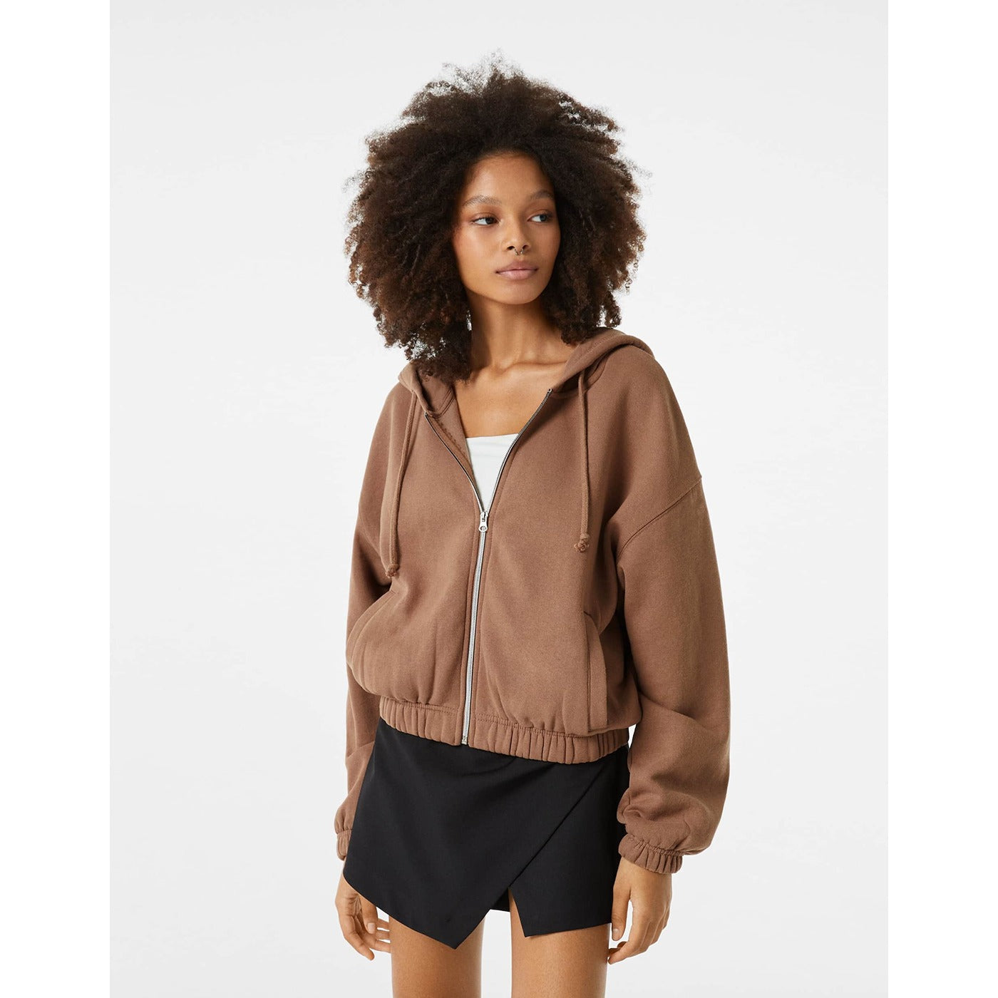 Bsk Brown Cropped Zip Up Hoodie | Montivo Pakistan