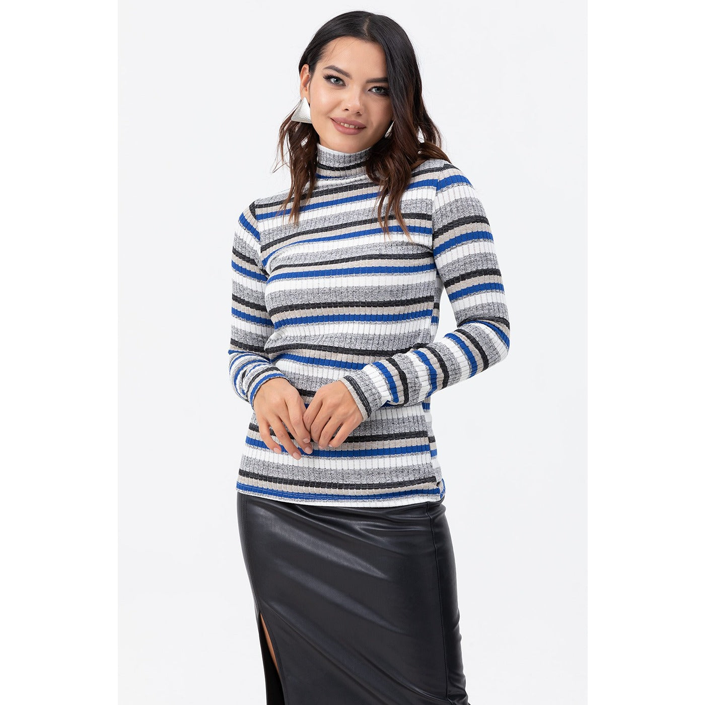 Stripes Turtleneck Knitwear Blouse | Montivo Pakistan