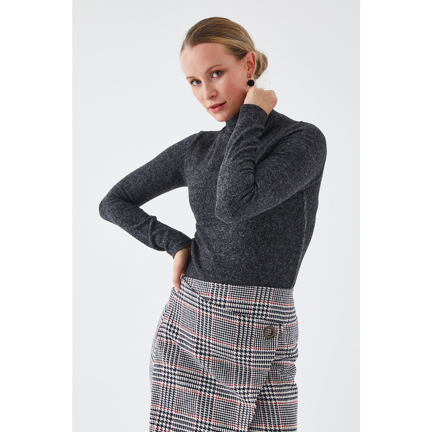 Charcoal Turtleneck Blouse | Montivo Pakistan