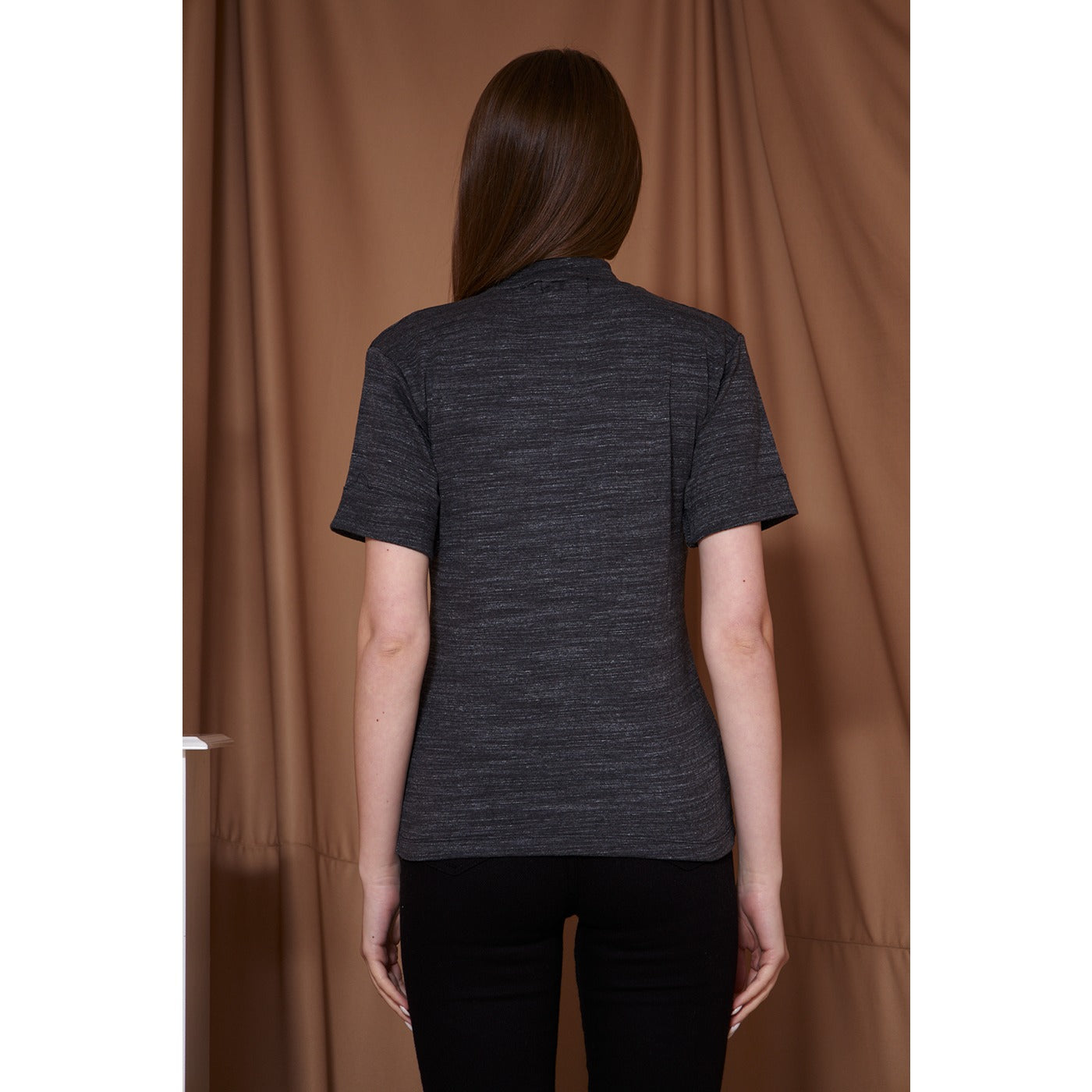 Black Melange Mock Neck Half Sleeves | Montivo Pakistan