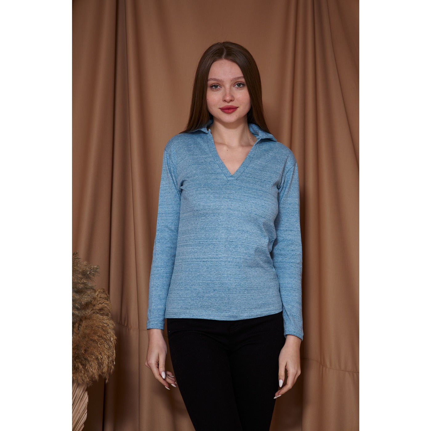 Light Blue Melange Polo Sweatshirt | Montivo Pakistan