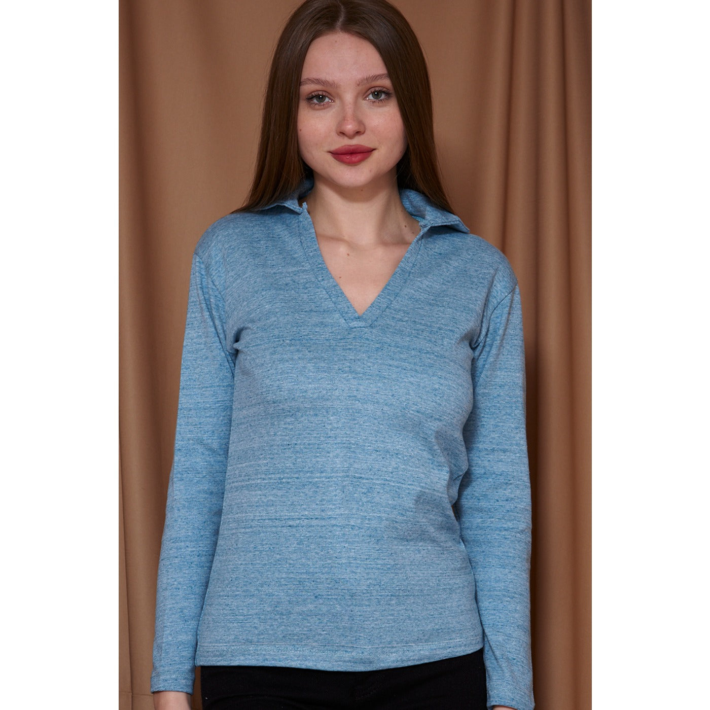Light Blue Melange Polo Sweatshirt | Montivo Pakistan