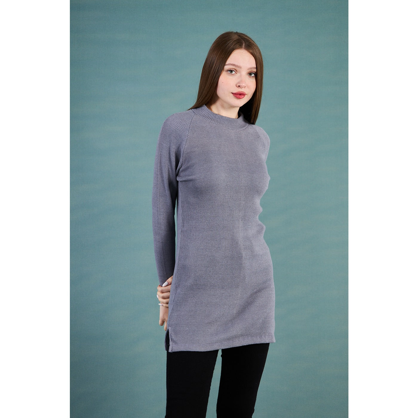 Grey Ribbed Long Sweatshirt | Montivo Pakistan