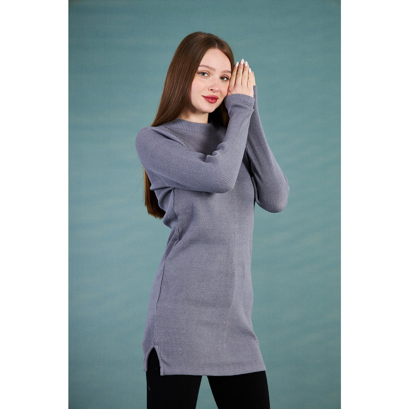 Grey Ribbed Long Sweatshirt | Montivo Pakistan