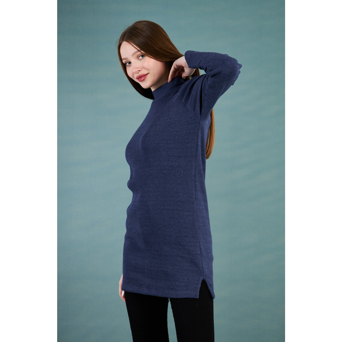 Navy Ribbed Long Sweatshirt | Montivo Pakistan
