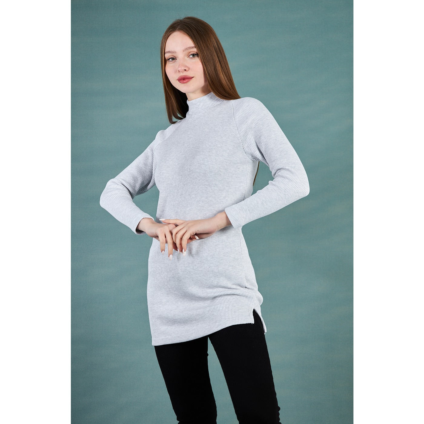 Light Grey Ribbed Long Sweatshirt | Montivo Pakistan