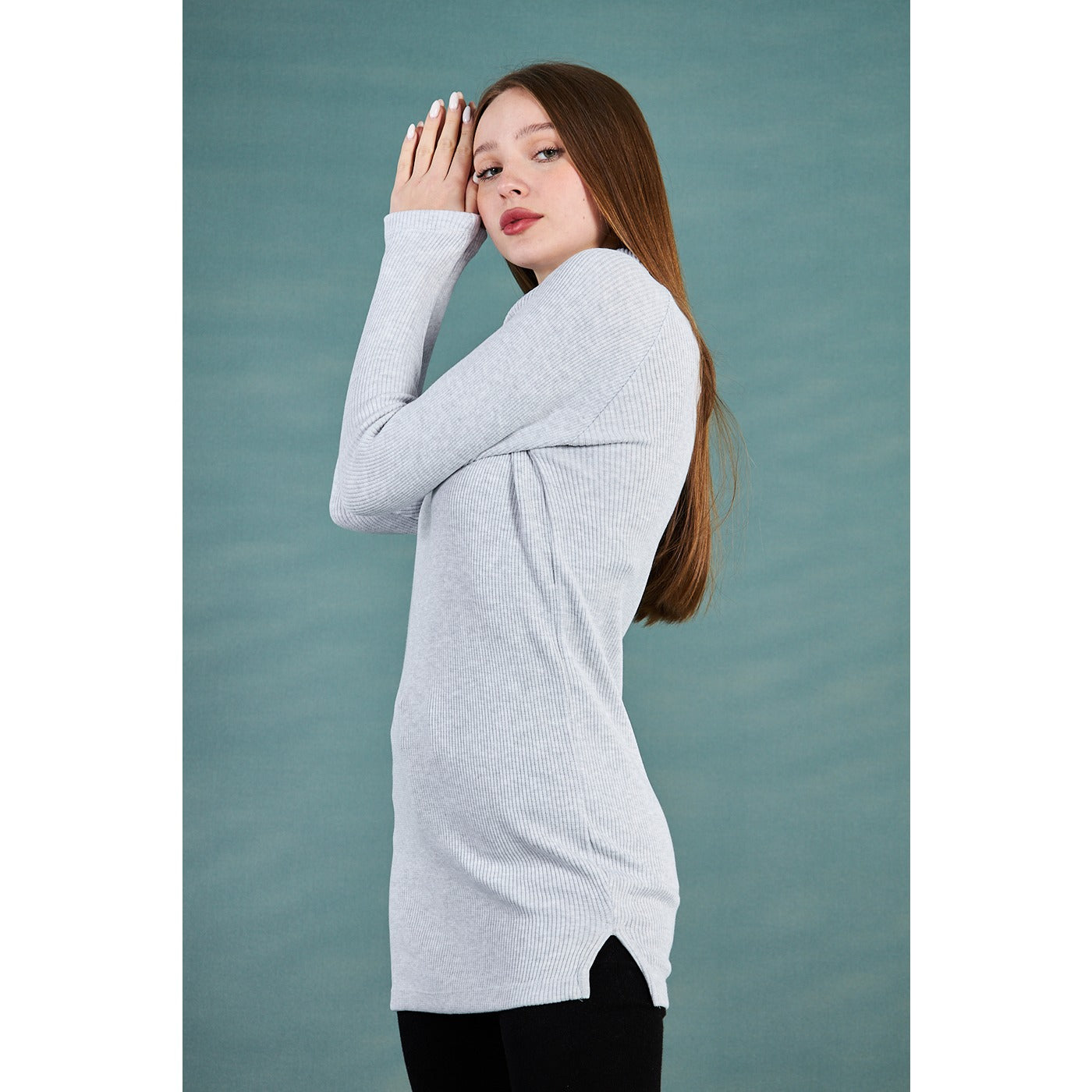 Light Grey Ribbed Long Sweatshirt | Montivo Pakistan