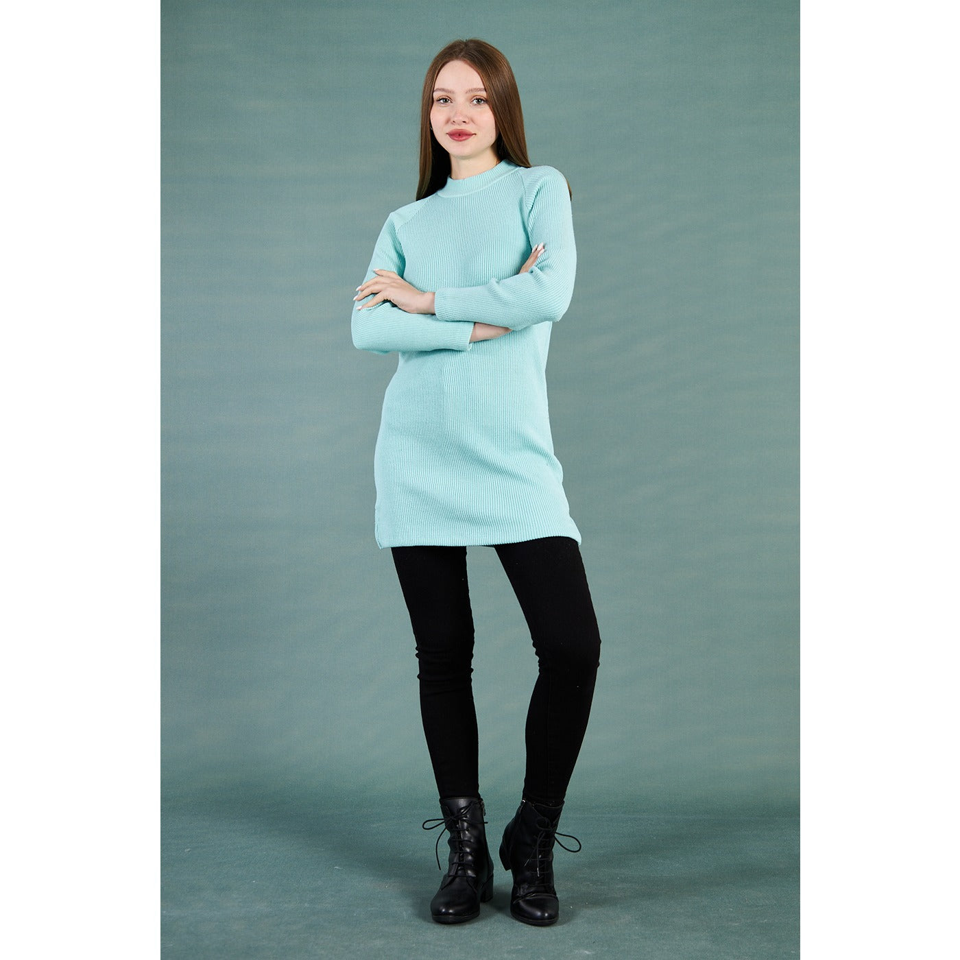 Aqua Ribbed Long Sweatshirt | Montivo Pakistan