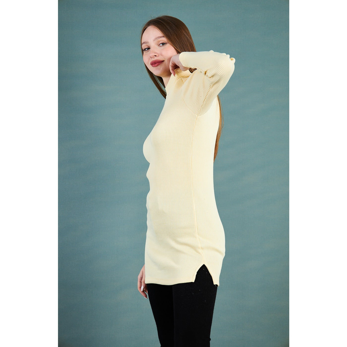 Lemon Ribbed Long Sweatshirt | Montivo Pakistan