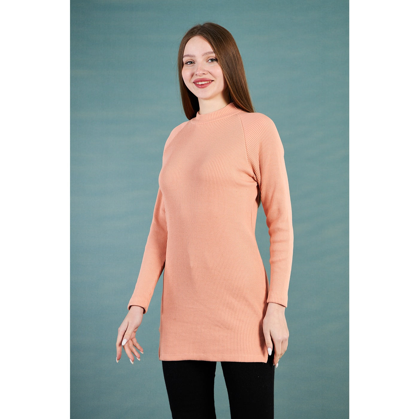 Peach Ribbed Long Sweatshirt | Montivo Pakistan