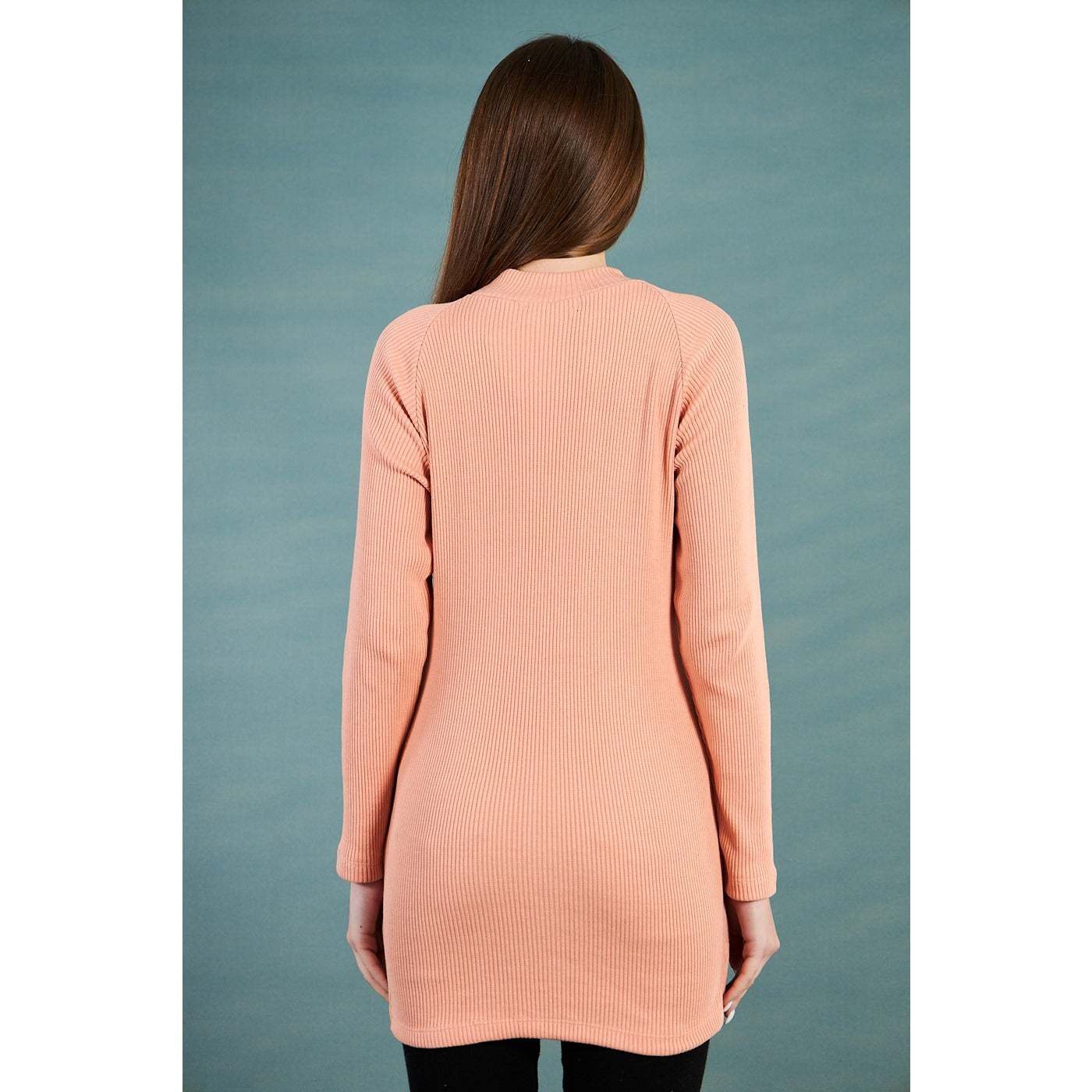 Peach Ribbed Long Sweatshirt | Montivo Pakistan