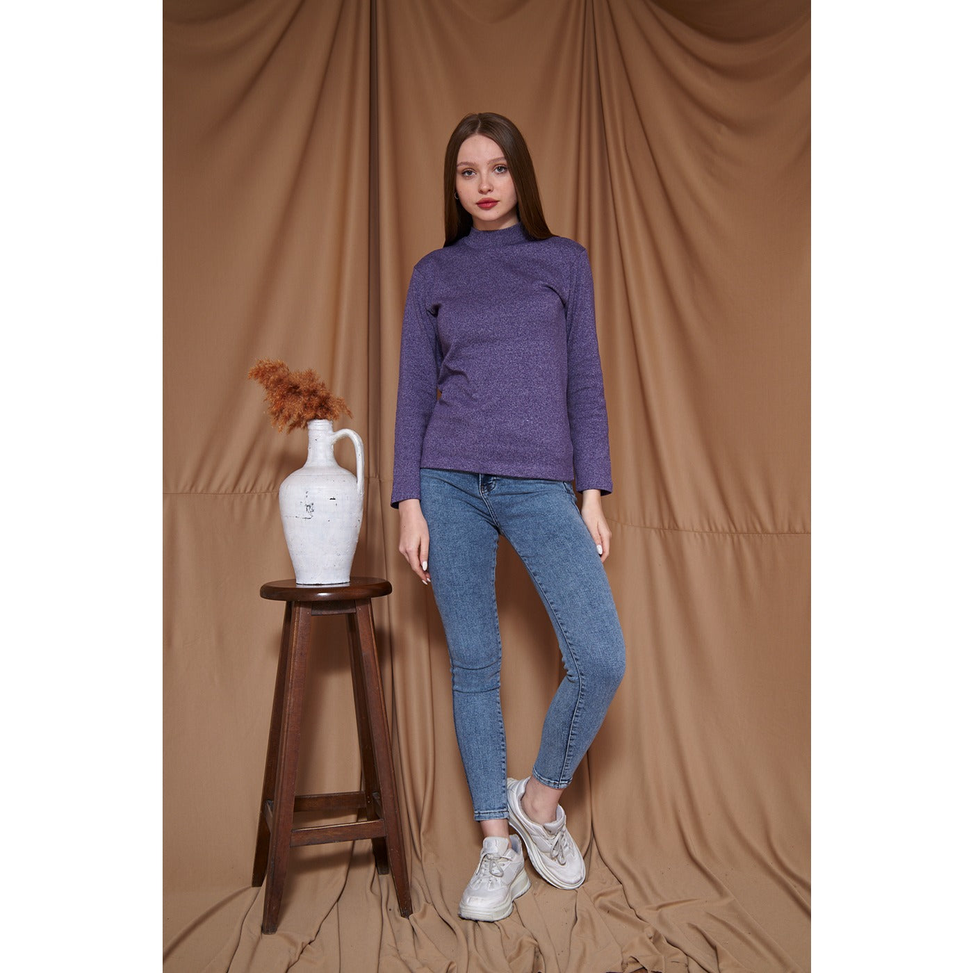 Purple Melange Mock neck Sweatshirt | Montivo Pakistan