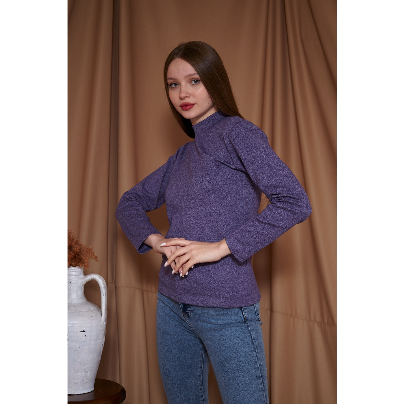 Purple Melange Mock neck Sweatshirt | Montivo Pakistan