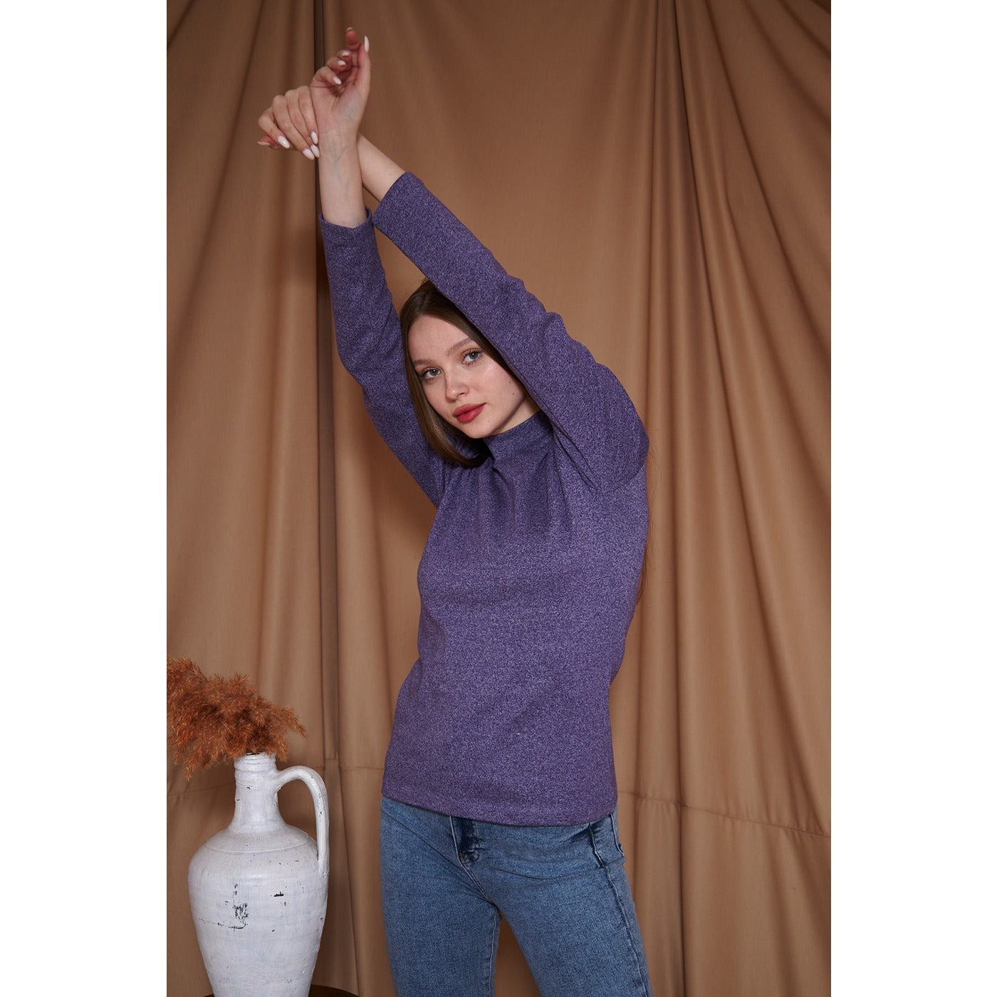 Purple Melange Mock neck Sweatshirt | Montivo Pakistan