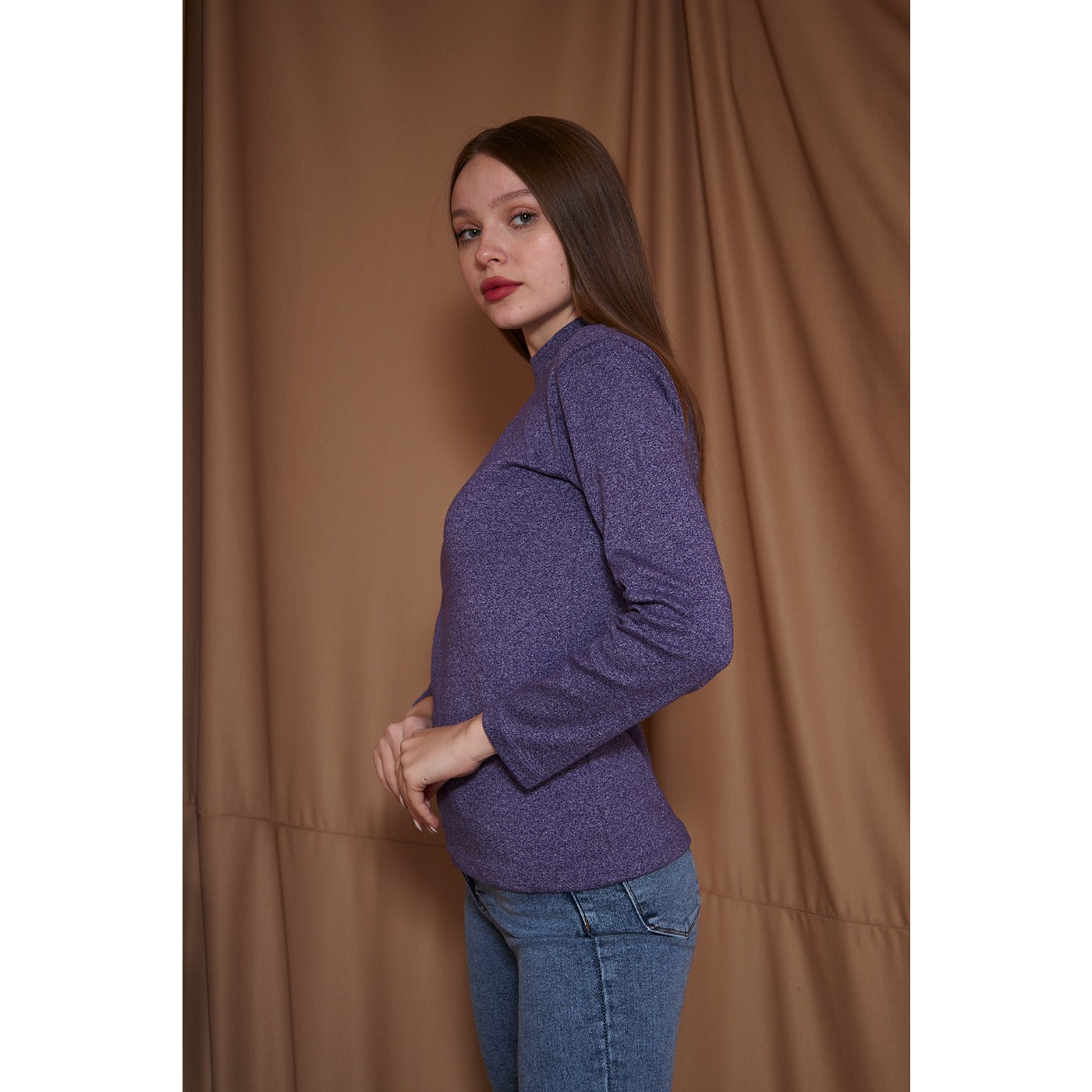 Purple Melange Mock neck Sweatshirt | Montivo Pakistan