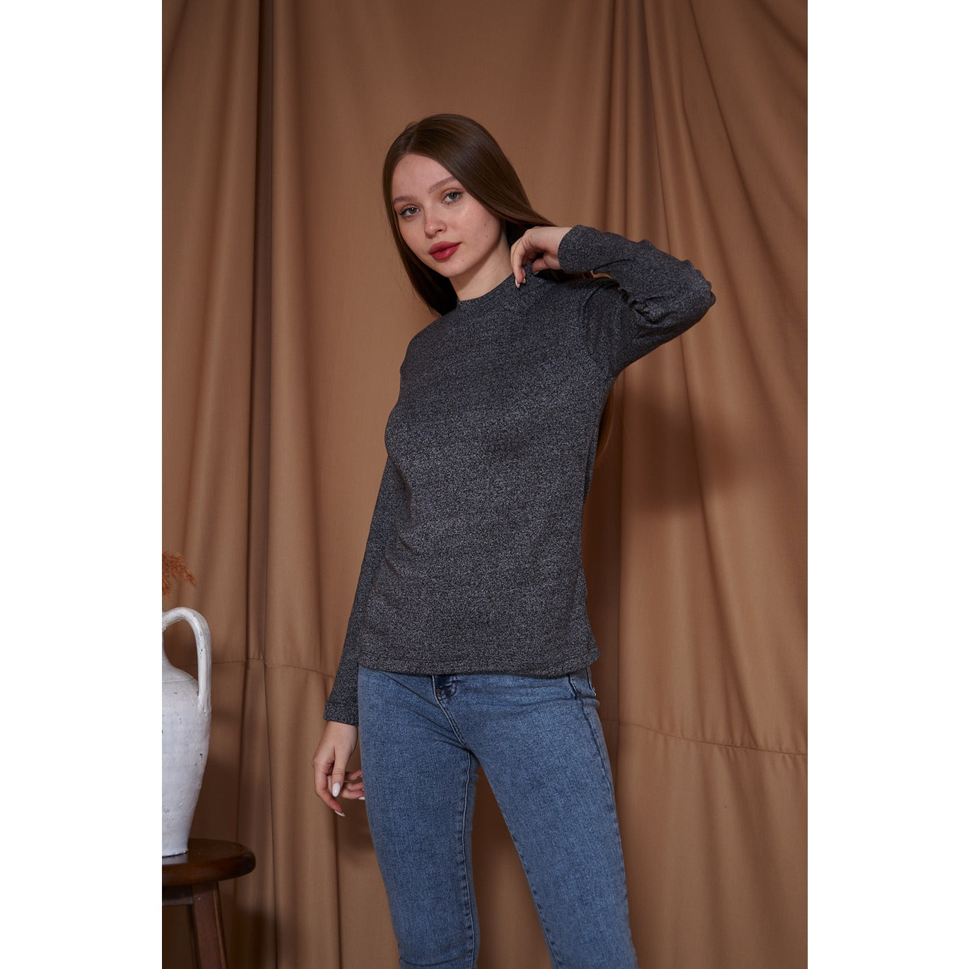 Charcoal Melange Mock neck Sweatshirt | Montivo Pakistan