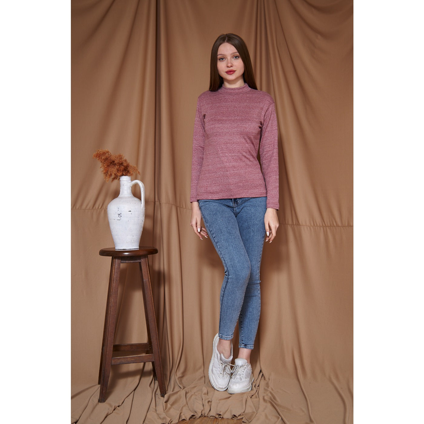 Rose Melange Mock neck Sweatshirt | Montivo Pakistan