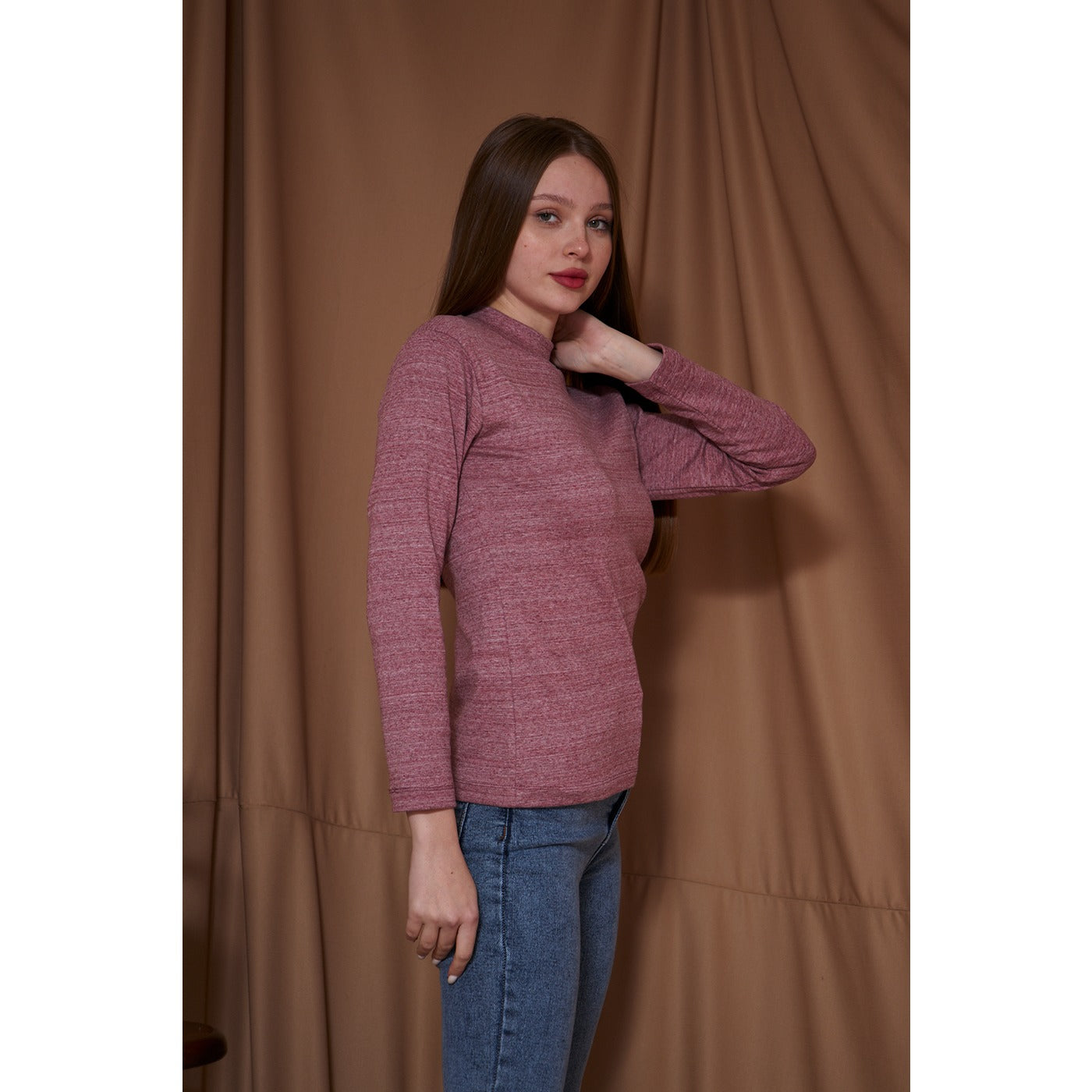 Rose Melange Mock neck Sweatshirt | Montivo Pakistan