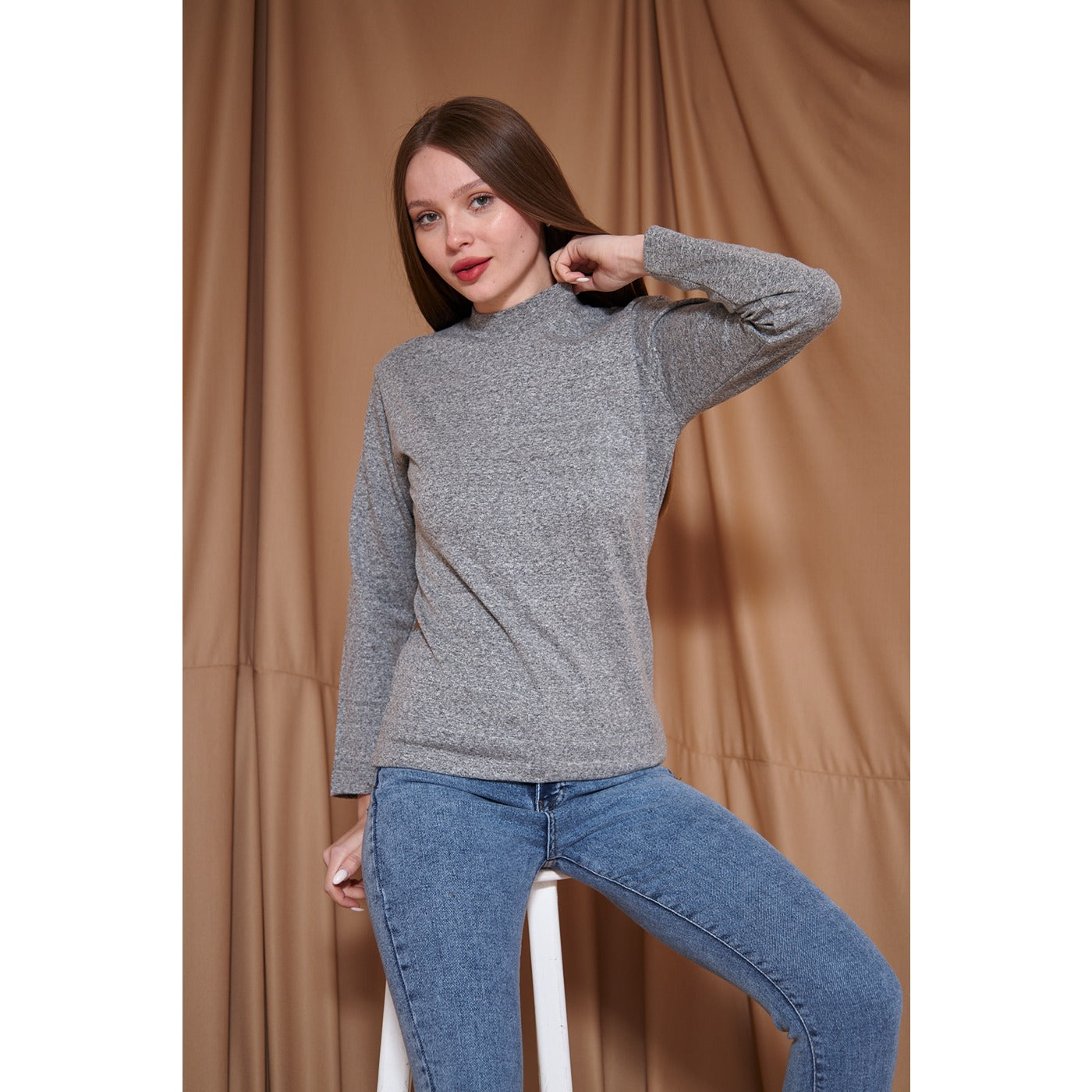 Grey Melange Mock Neck Sweatshirt | Montivo Pakistan