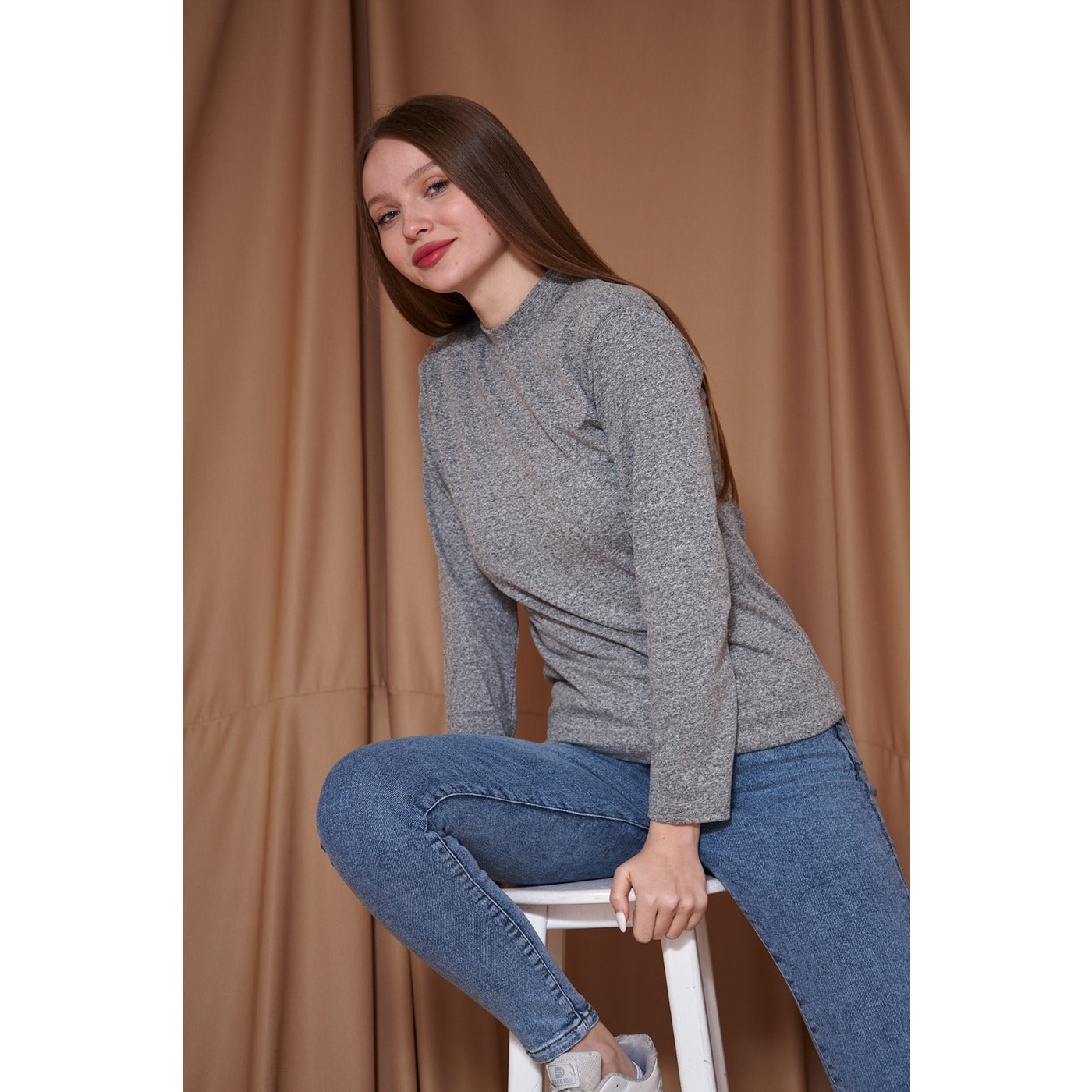 Grey Melange Mock Neck Sweatshirt | Montivo Pakistan