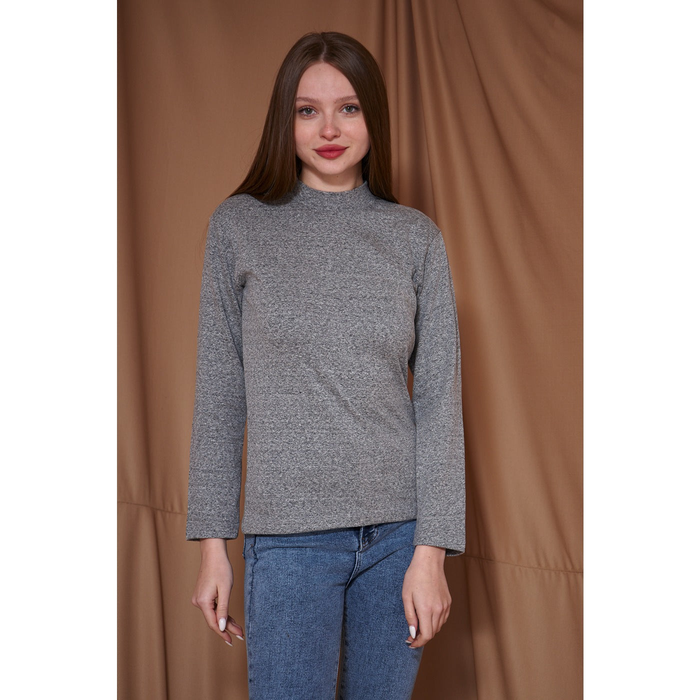 Grey Melange Mock Neck Sweatshirt | Montivo Pakistan