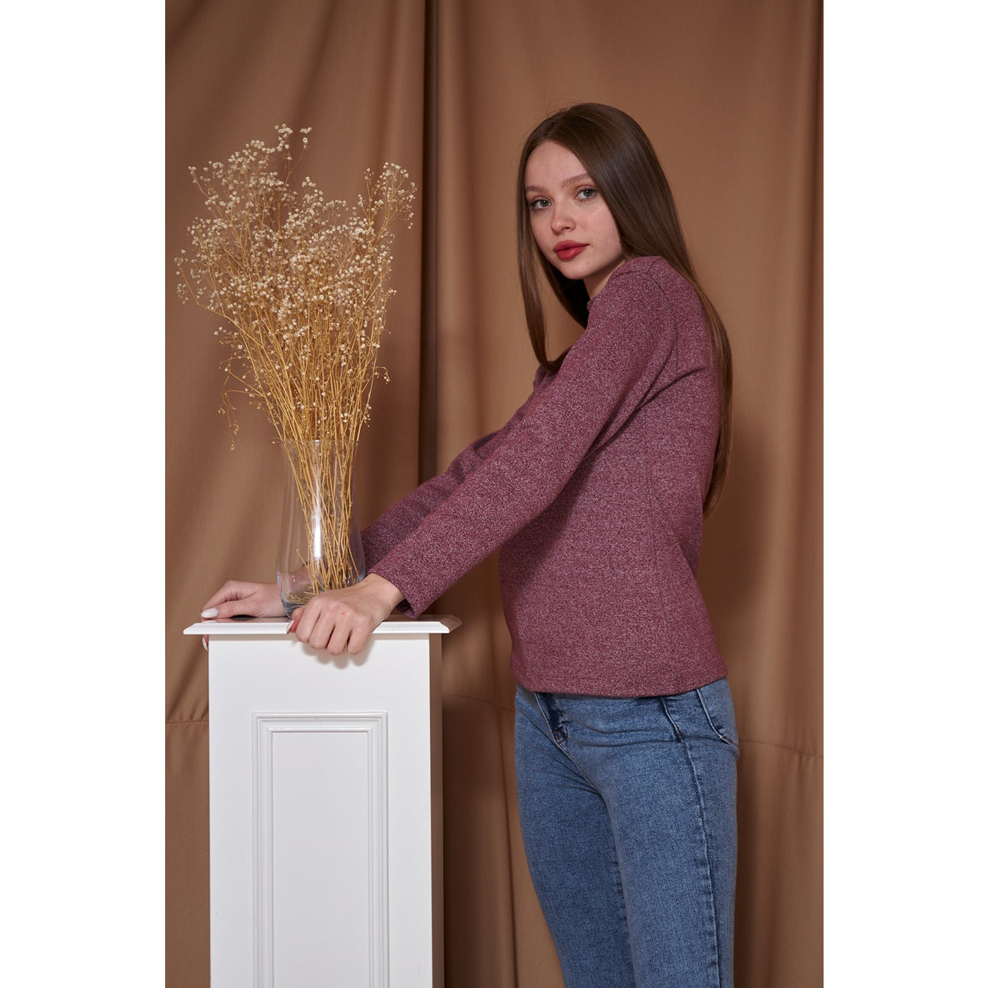 Red Melange Mock Neck Sweatshirt | Montivo Pakistan