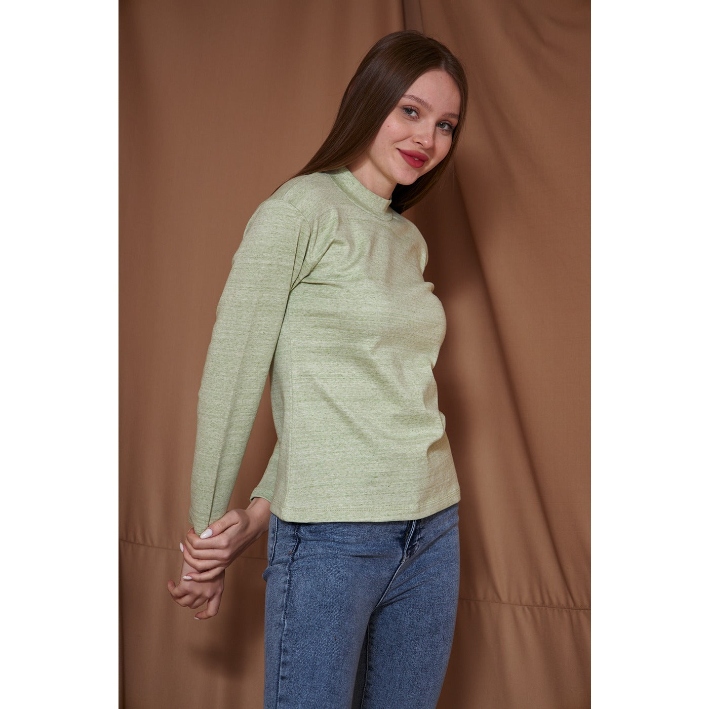 Light Green Melange Mock Neck Sweatshirt | Montivo Pakistan