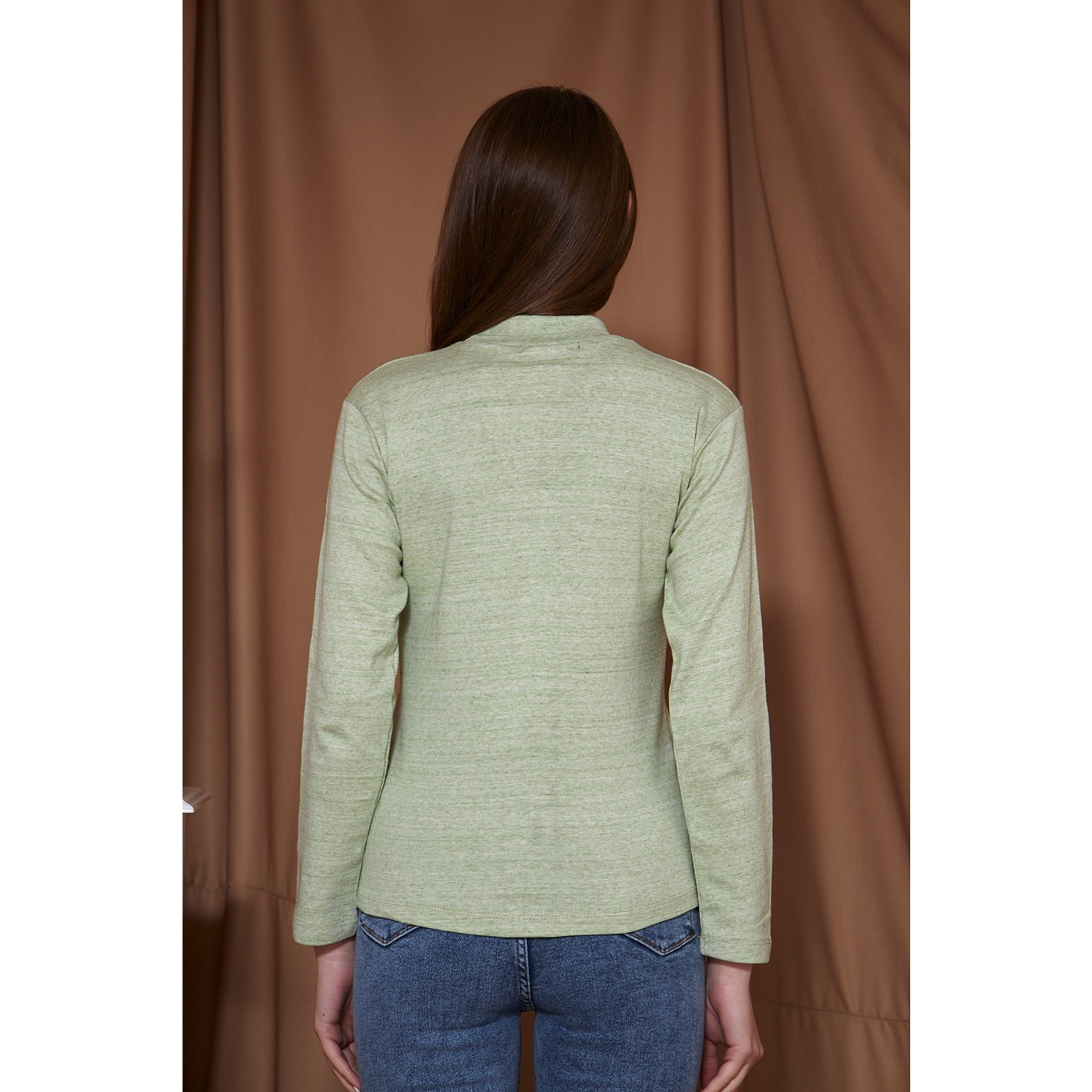 Light Green Melange Mock Neck Sweatshirt | Montivo Pakistan