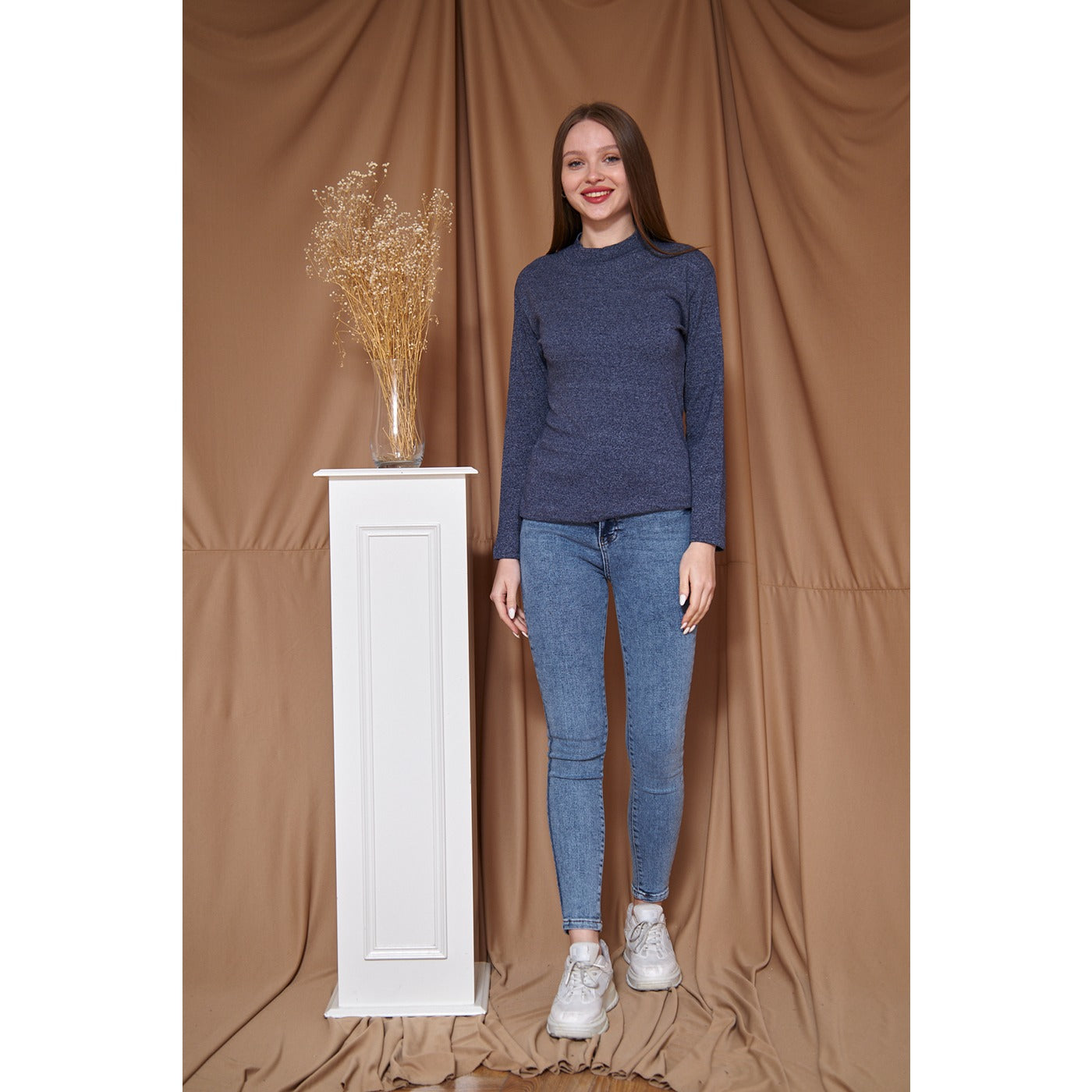 Navy Melange Mock Neck Sweatshirt | Montivo Pakistan
