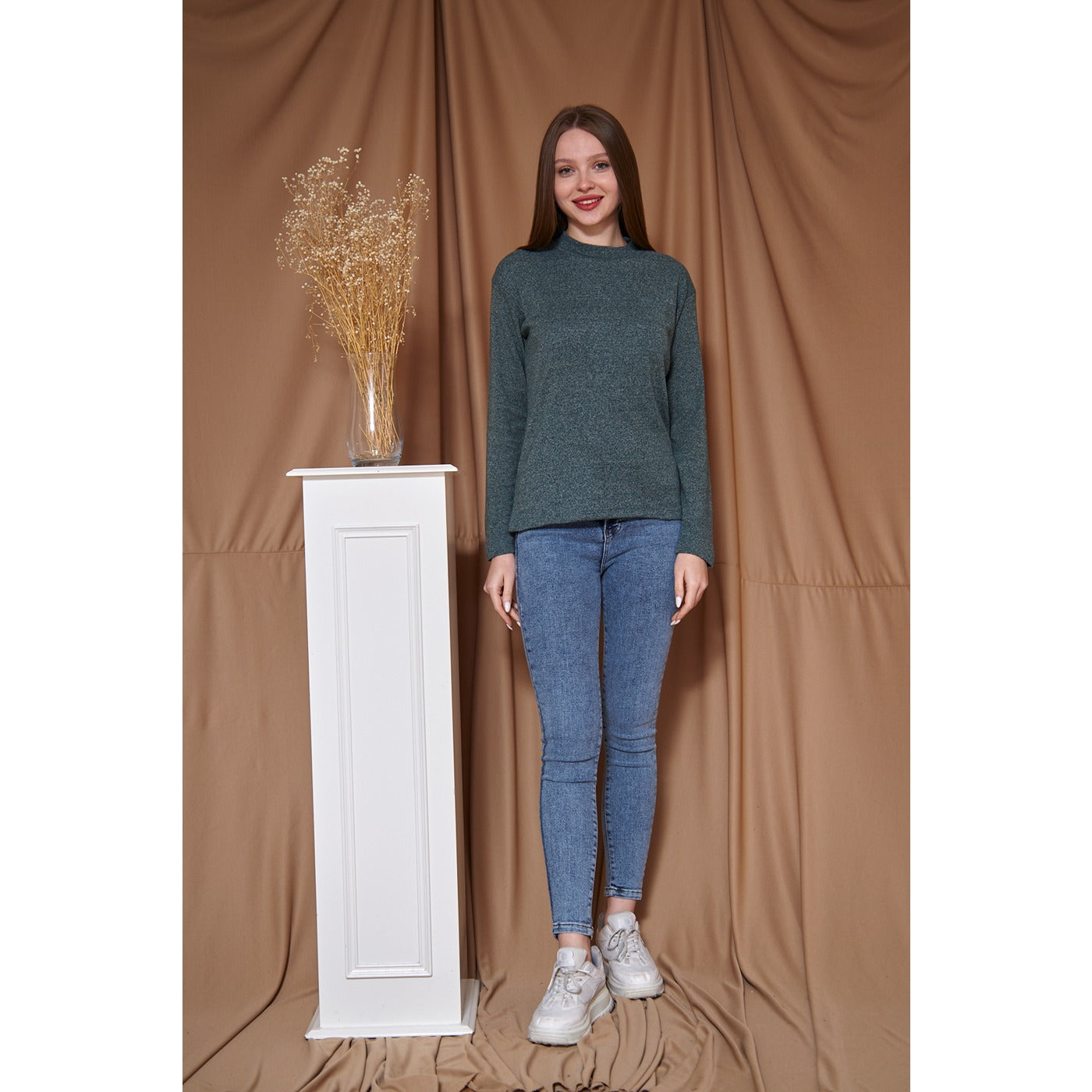 Green Melange Mock Neck Sweatshirt | Montivo Pakistan