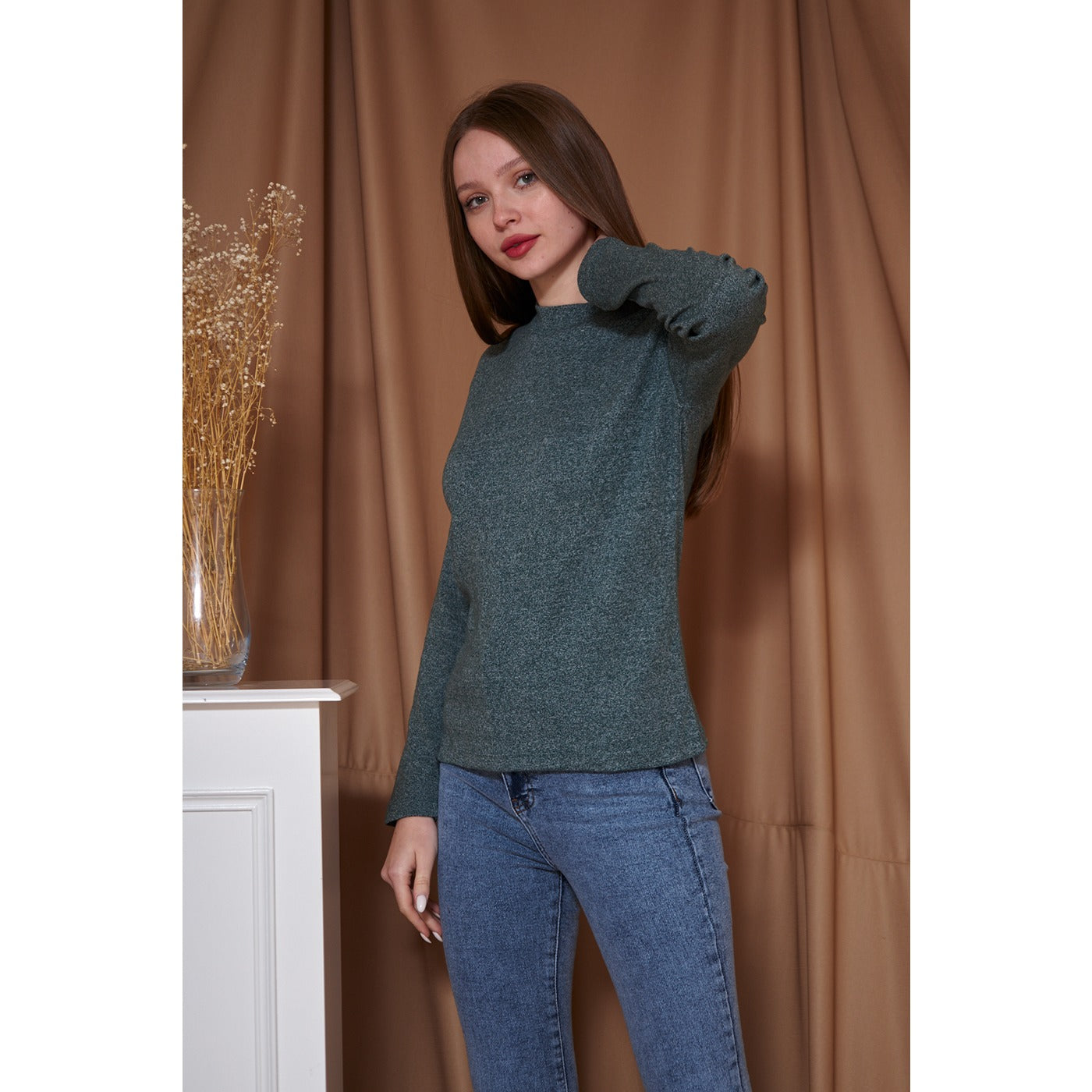 Green Melange Mock Neck Sweatshirt | Montivo Pakistan