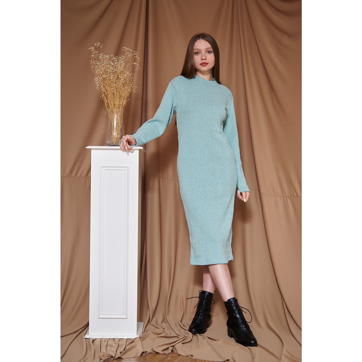 Aqua Ribbed Long Dress | Montivo Pakistan
