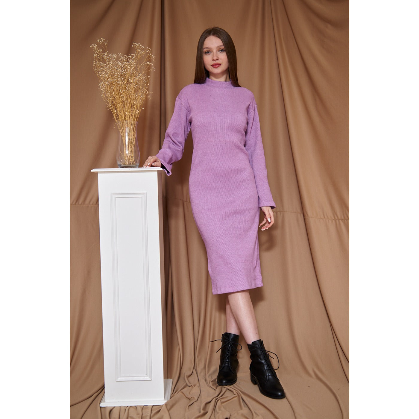 Lilac Ribbed Long Dress | Montivo Pakistan