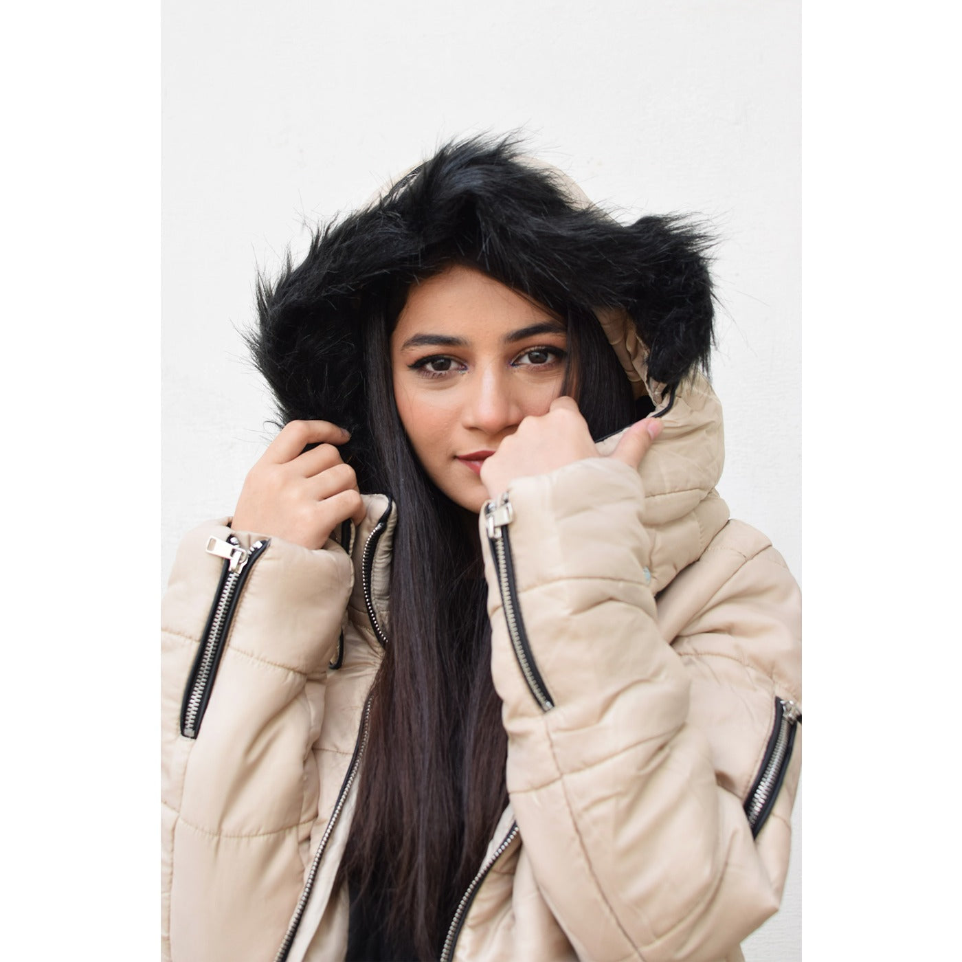 Beige Hooded Puffer Jacket | Montivo Pakistan