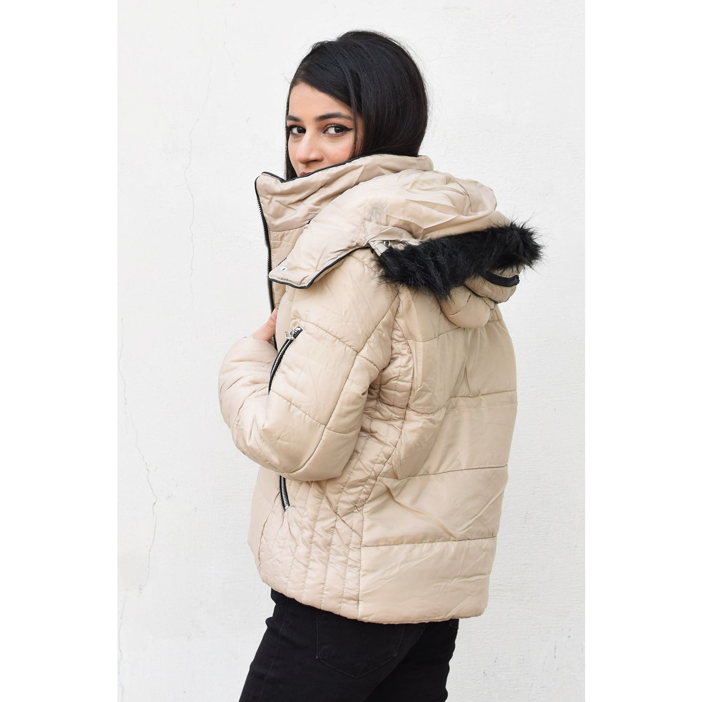 Beige Hooded Puffer Jacket | Montivo Pakistan