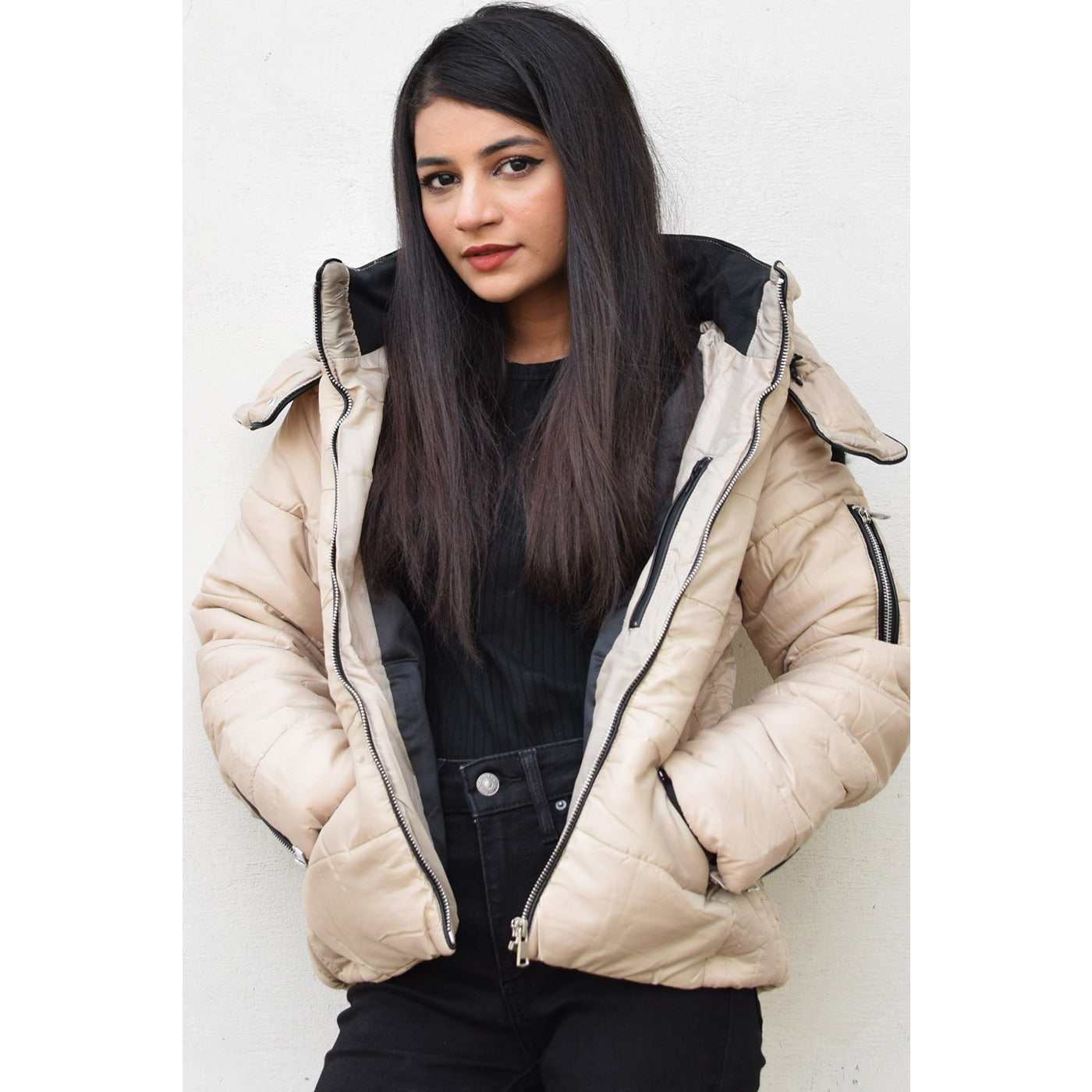 Beige Hooded Puffer Jacket | Montivo Pakistan