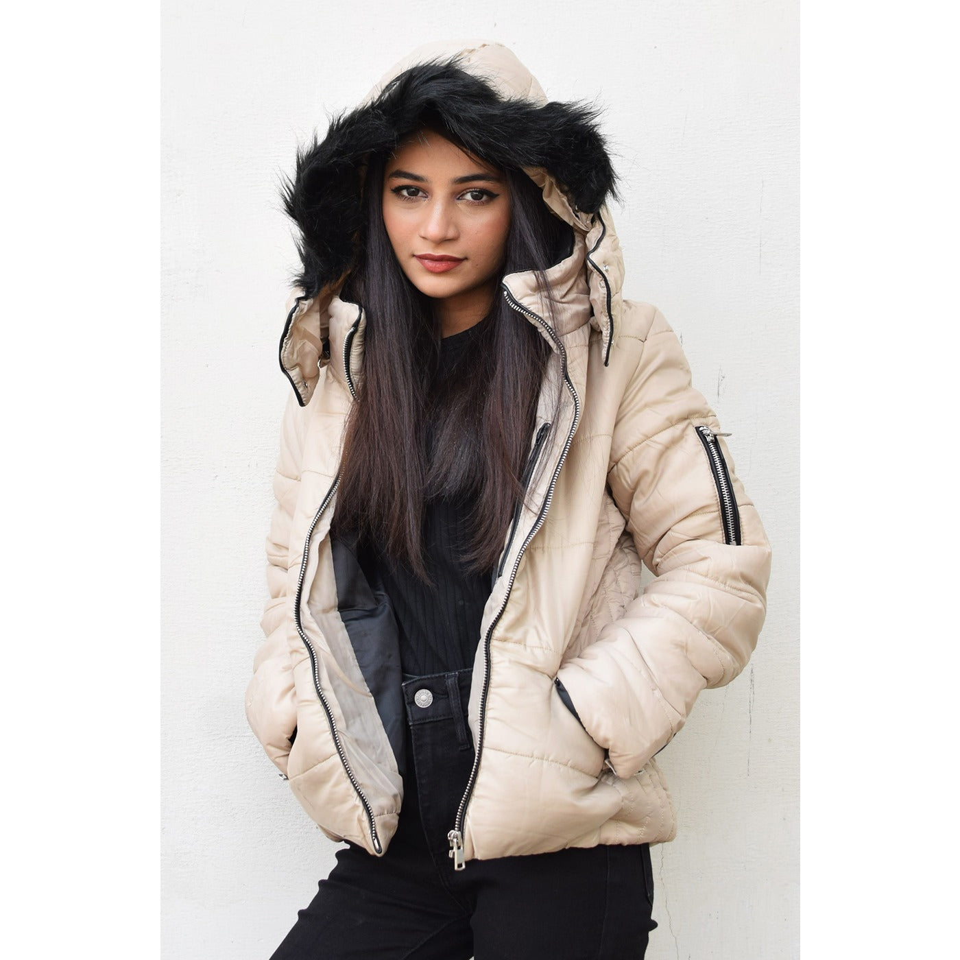 Beige Hooded Puffer Jacket | Montivo Pakistan