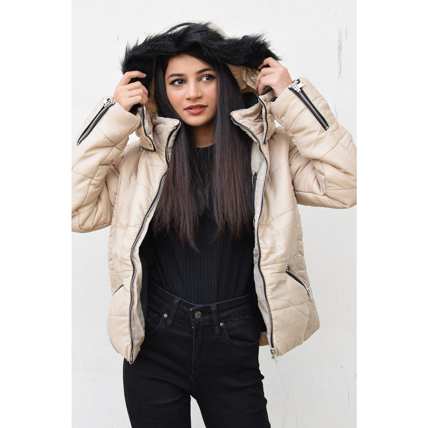 Beige Hooded Puffer Jacket | Montivo Pakistan