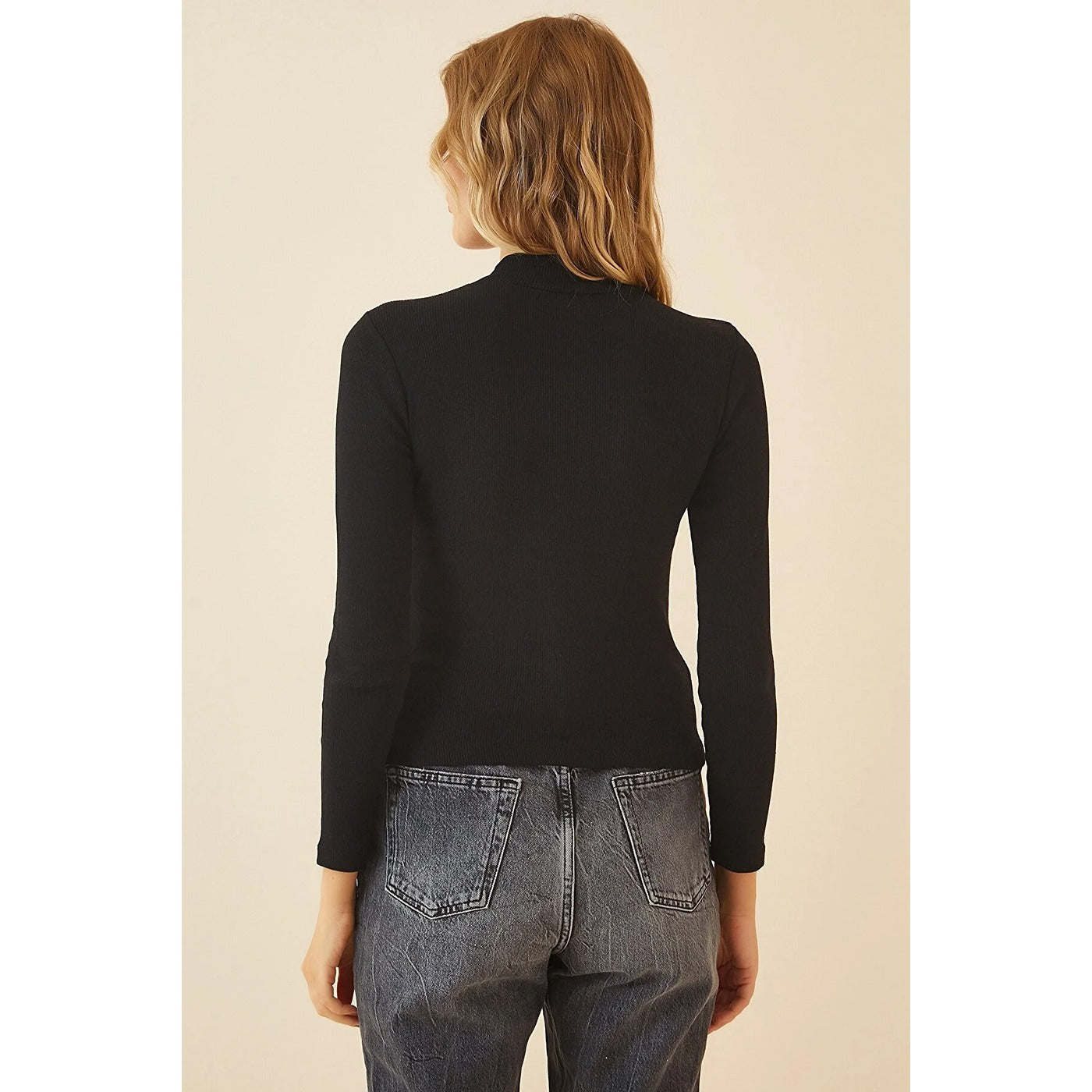 Black Turtleneck Ribbed Knitted Blouse | Montivo Pakistan