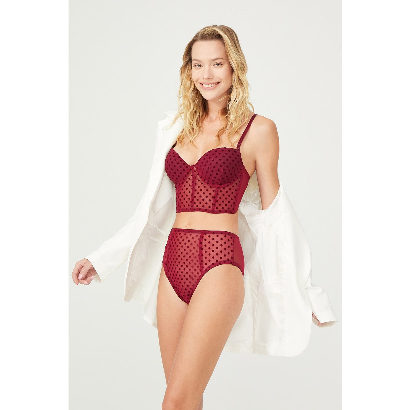 Claret Red Flock Corset Lingerie Set | Montivo Pakistan