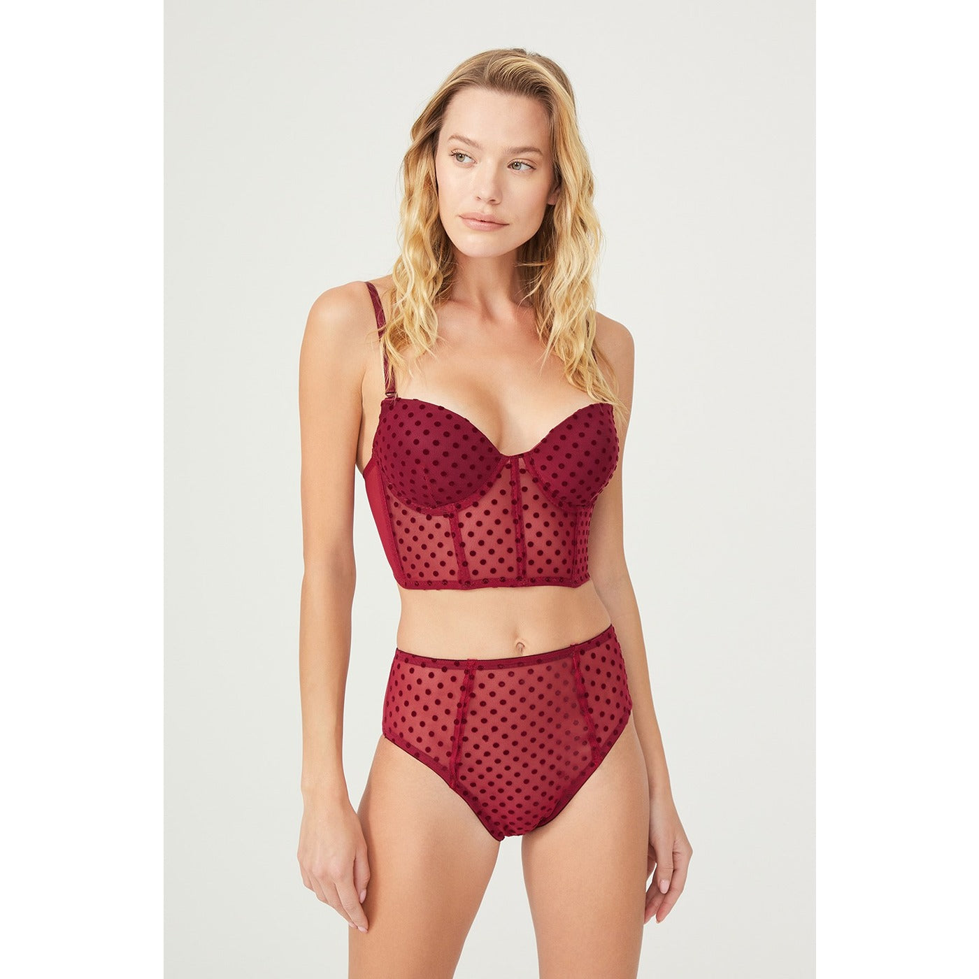 Claret Red Flock Corset Lingerie Set | Montivo Pakistan